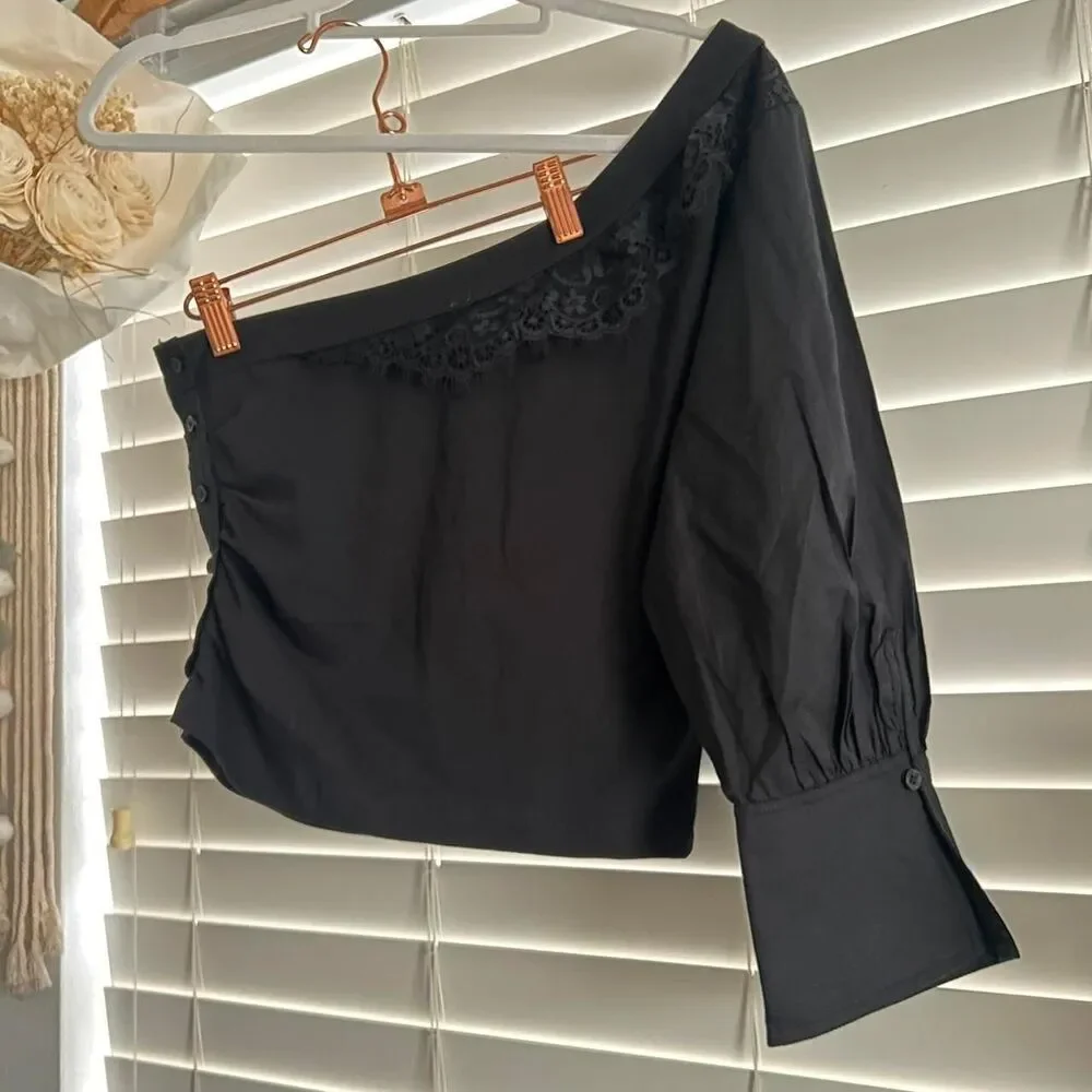 Anthropologie One Shoulder Puff Sleeve Top | small boho elevated basic